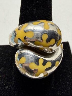 Estate Two-Tone Floral Dome Ring - sterling silver & yellow floral